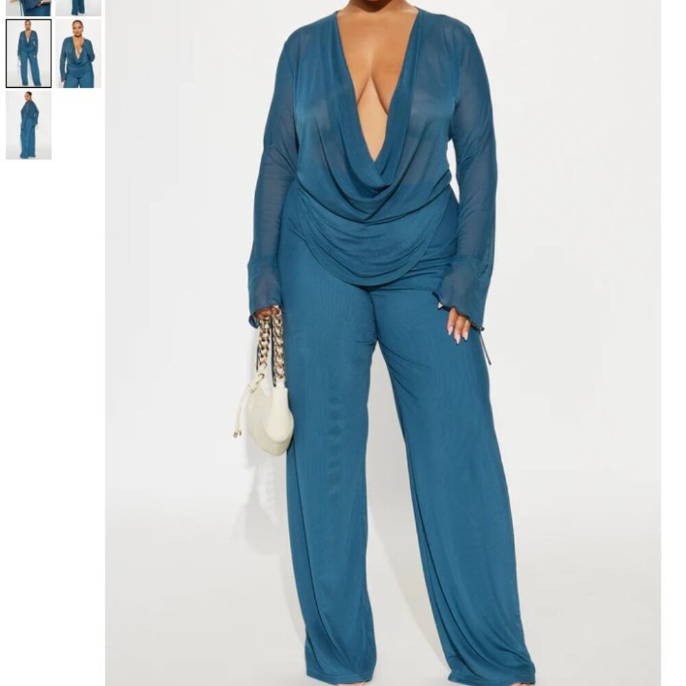 Fashion Nova Teal Mesh Set